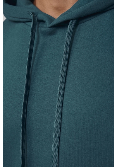 Tudors Oversize Pamuk Kapüşonlu Basıc Petrol Rengi Unisex Sweatshirt-29411-petrol Petrol
