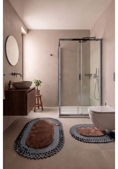 Banyo Paspası Takımı 60x100+40x60 Cm Dış Trikot Mouss Kahve & Antrasit Gri