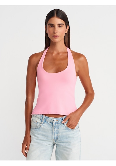 Dilvin 31753 Halter Yaka Top-pembe Pembe