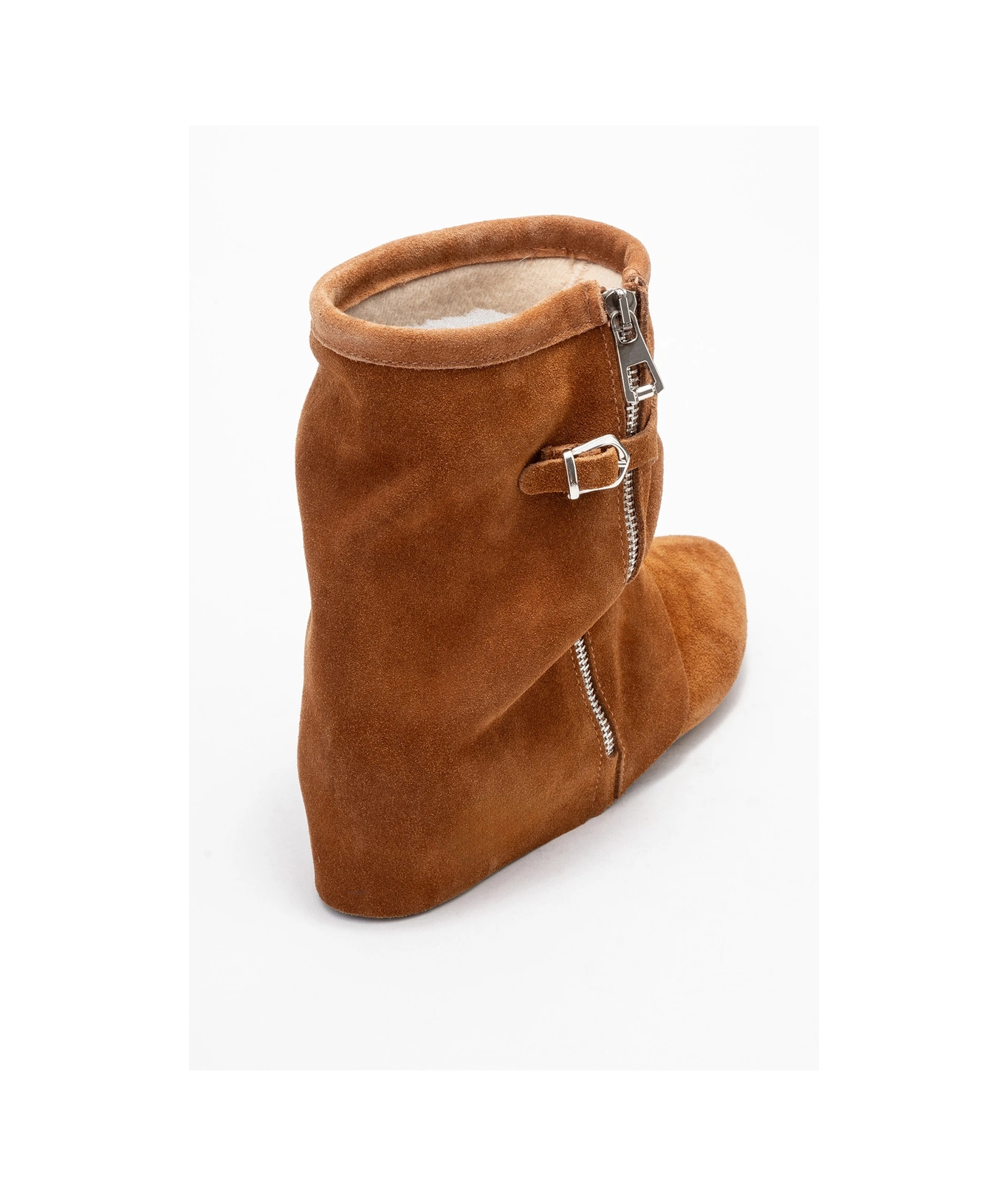 Luvishoes Luvi Shoes Noar Taba Süet Hakiki Deri Büzgülü Fermuarlı Kadın Bot Taba Süet