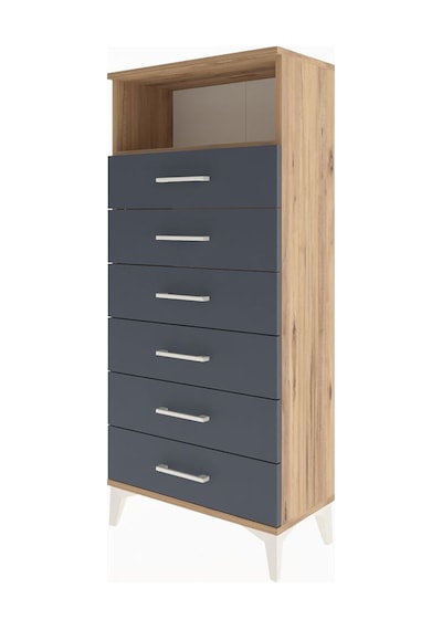 Arges Dolap Tek Raflı 6 Çekmeceli 60x30x134 Çam-antrasit Atlas Çam