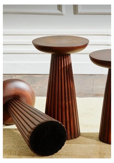 Wood Ahşap 2 Li Set Fitilli Mantar Yan Sehpa Modern Ceviz Renk