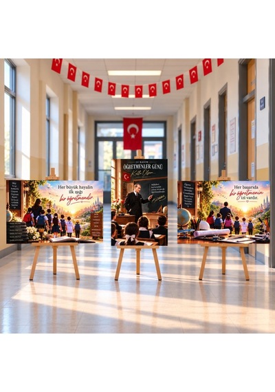 24 Kasım Öğretmenler Günü 48 68 Cm Mukavva Afiş Seti 3'lü Siyah Beyaz Tüm Yaşlar