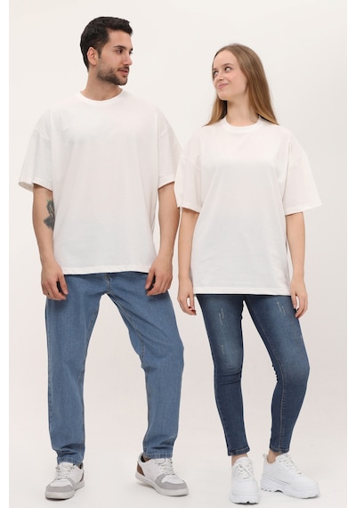 Unisex Kırık Beyaz Oversize Bol Kalıp T-shirt Ekru