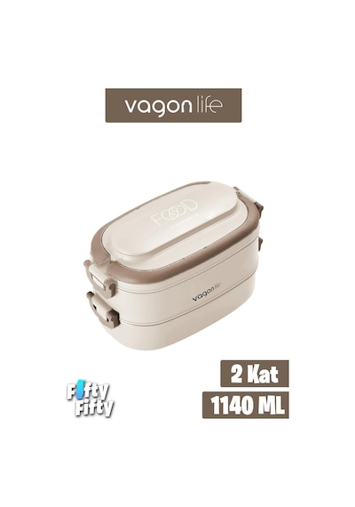 Vagonlife 1140 Ml 2 Kat Paslanmaz Çelik Çorba Kaseli Bento Lunch Box Yeni Nesil Sefer Tası -fflbox10403 Bej