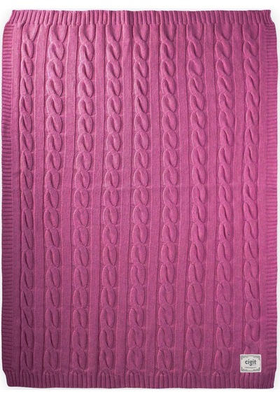 Cigit Saç Örgü Triko Battaniye 80x100 CM +/-5 CM Fuşya