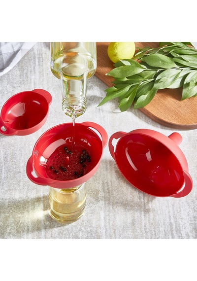 3 Lü Huni Seti Süzgeçli Huni Seti Yağ Hunisi Bpa İçermez L-00874 Qlux Huni Seti Kırmızı Diğer
