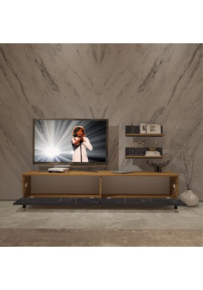 Decoraktiv Eko 4 Mdf Std Gold Tv Ünitesi Tv Sehpası Pera - Siyah Mermer