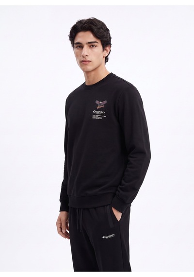 Discovery Expedition D6wm-swt3793 Siyah Erkek Bisiklet Yaka Rahat Kalıp Cepsiz Sweatshirt