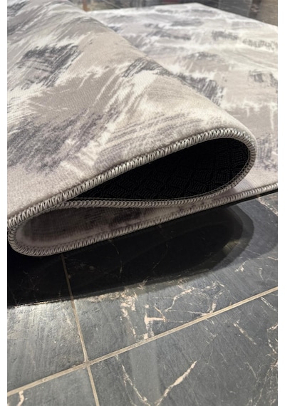 Villadia Home Textile Kaymaz Taban Modern Desen Halı Yolluk Leke Tutmaz Kolay Temizlenir Koridor Salon Yatak Mutfak Odası Vd4043gri Gri