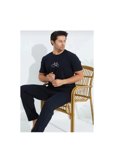Pijamask Erkek Bisikletli Kısa Kollu Pijama Takımı Siyah