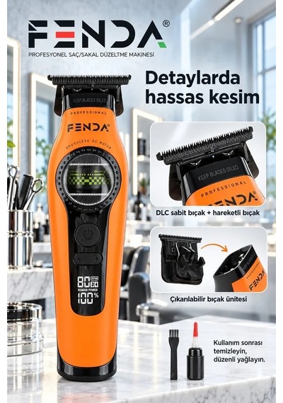 Fenda Profesyonel Saç Kesme, Ense Çizim Ve Sakal Tıraş Makinesi Turuncu Fnsacks0015