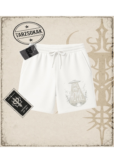 Tarzsokak Gotik & Grunge Streetwear Take Me Home Unisex Şort Beyaz