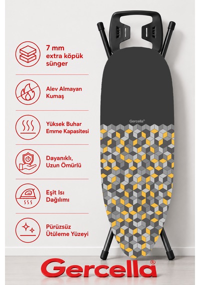 Hediyeli City Xxl Beden 60x162 Cm Ütü Masası Kılıfı Sarı-gri