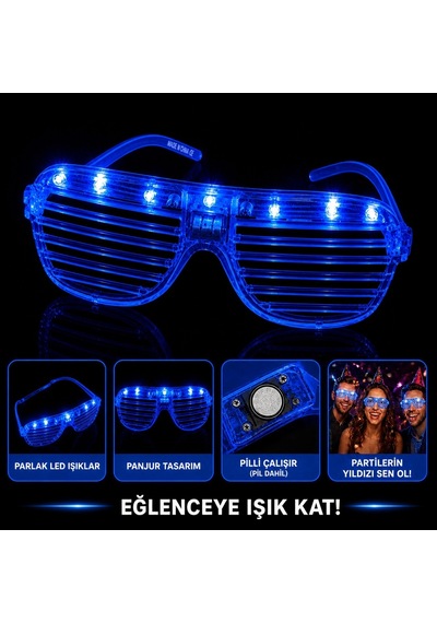 Led Işıklı Panjur Parti Gözlüğü Mavi Renk Shutter Gözlük