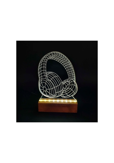 3d Kulaklık Led Işıklı Pleksi Kişiye Özel Gece Lambası Beyaz - 738341787 Beyaz