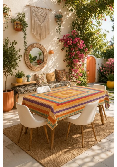 Vivanni Home Yıkanabilir Dikdörtgen Masa Örtüsü Günlük Kullanıma Uygun Pratik Ve Uzun Ömürlü Gökkuşağı