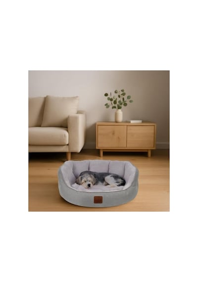 Oval Tasarımlı Gri Kedi Ve Köpek Yatağı, Yıkanabilir Minder