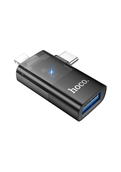 Hoco. Ua36e 2in1 Tak Çalıştır Lightning Ve Type-c To Usb 3.0 Dönüştürücü - Siyah