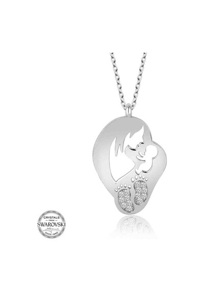 Swarovski Taşlı Gümüş Anne Bebek Kadın Kolye (551181411)