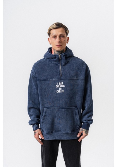 Respire Erkek Create Baskılı Kapüşonlu Oversize Hoodie Lacivert