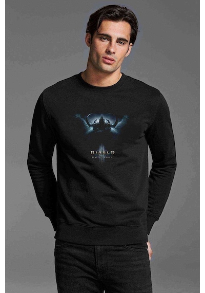Diablo Baskılı Siyah Erkek Örme Sweatshirt (528957476)