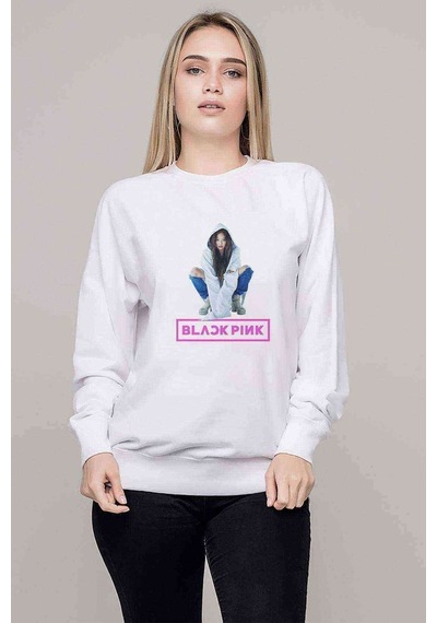 Jeanie Kim Jennie Kim Blackpınk K Baskılı Beyaz Kadın Sweatshirt