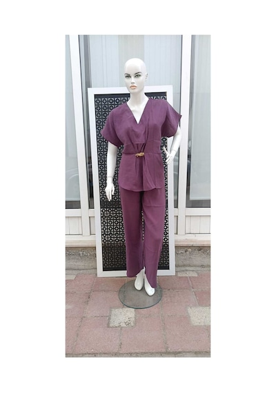 Çınar Boutique Broş Detaylı Takım Lila Lila