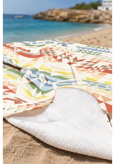 Etnik Geometrik Bohem Plaj Havlusu - Modern Akdeniz Çok Renkli Hızlı Kuruyan Mikrofiber Havlu Ayaz Mercan