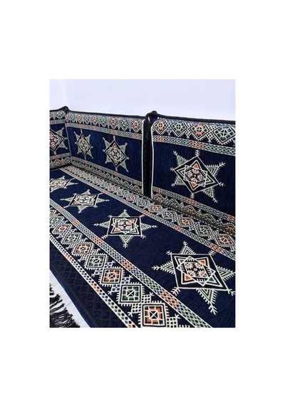 Yıldız Modeli Lacivert Otantik Şark Köşesi Takımı U Set - Yer Minderi Seti 10 Cm Minder Kalınlığı 18 Parça