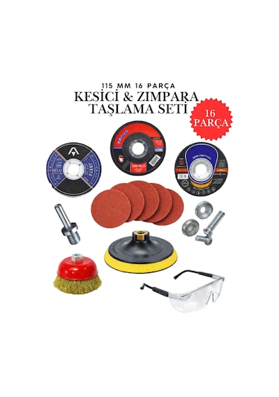 16 Parça Spiral Avuç İçi Taşlama Seti - 115mm Cırt Zımpara Tablası, Inox Kesici Ve Flap Disk Seti 16 Parça Spiral Avuç İçi Taşlama Seti - 115mm Cırt Zımpara Tablası, Inox Kesici Ve Flap Disk Seti