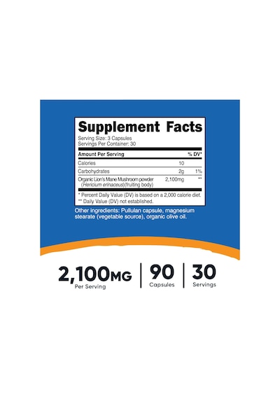 Nutricost Lion's Mane Mushroom Aslan Yelesi Mantarı 2100 Mg 90 Caps