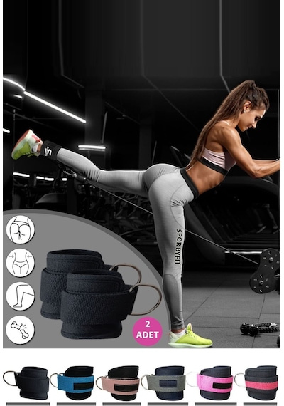 Spor Byfit Ayak Bilek Kayışı D-Ring Ağırlık Çekiş Aparatı - SİYAH Siyah