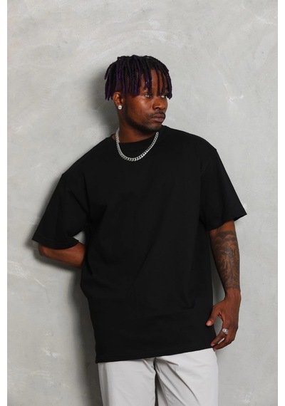 Barlashive Erkek Düz Yazlık Kısa Kol Tişört Bisiklet Yaka Oversize T-shirt - Siyah Çok Renkli