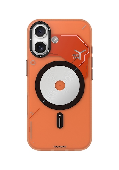Apple Uyumlu iPhone 17  Kılıf M-safe Şarj Özellikli Disk Desenli Youngkit Disc Battle Kapak Turuncu Turuncu