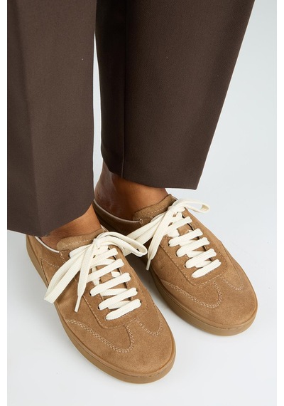 Manijero Krahe Barbella Kadın Hakiki Deri Bağcıklı Sabo Vizon Sneakers