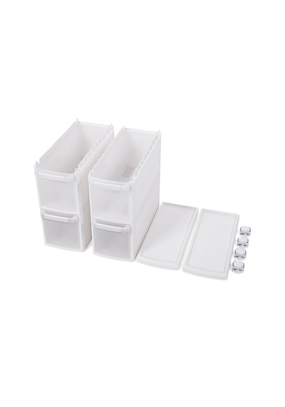 4 Çekmeceli Raf, 4 Katlı 2 Ayrı Parça Kullanım, Mutfak Rafı Banyo Raf Standı Tekerlekli Niş Raf 84,5 Cm Yükseklik, Beyaz Kfr05w