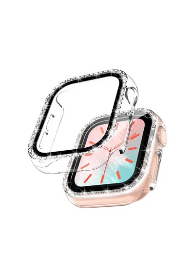 Apple Uyumlu  Watch  40mm Ekran Koruyuculu Tek Sıra Kenar Taşlı Sert Pc Kasa Koruyucu