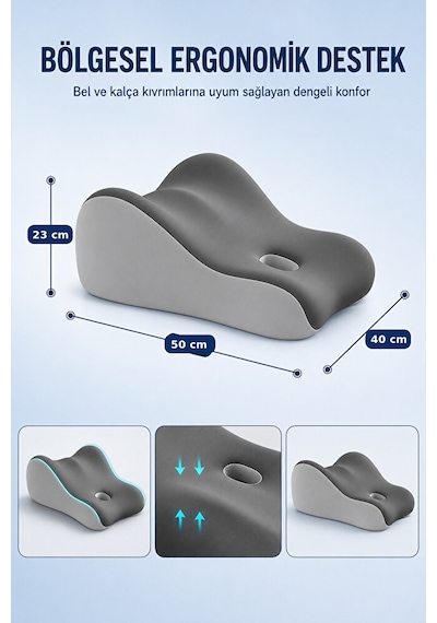 Premium 27 Kama Şeklinde Ergonomik Pozisyon Yastığı Yatak, Kanepe, Yoga, Bel Ve Sırt Desteği Gri