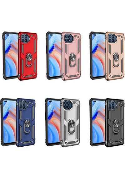 Oppo Reno 4 Lite Kılıf Zore Vega Yüzük Standlı Zırh Kılıf
