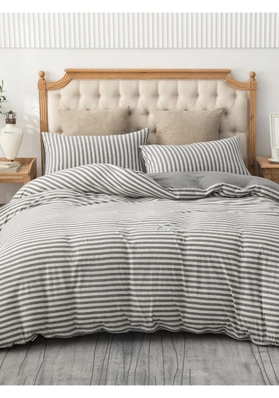Caqqa Gray Collection Çift Kişilik Pamuk Lastikli Çarşaflı Nevresim Takımı Gri