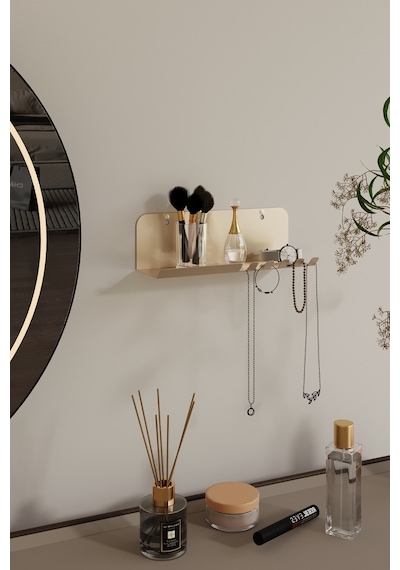 Anahtarlık Modern Metal Antre Ve Takı Düzenleyici Duvar Rafı Gold Altın