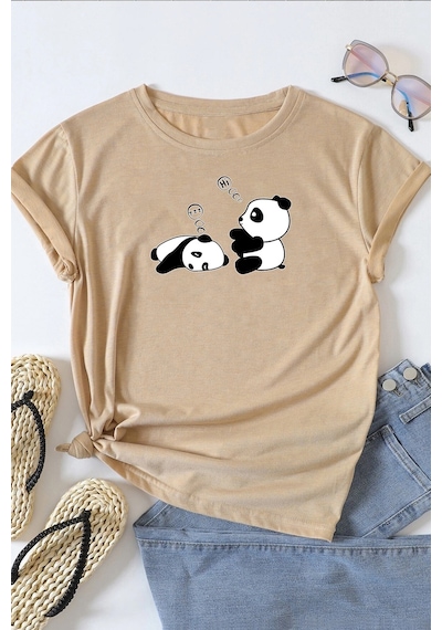 Unisex Uykucu Panda Baskılı Tasarım Tshirt