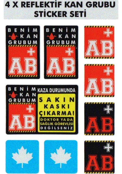 Çınar Extreme Ab Rh+ Pozitif Kaskımı Çıkartma Yazılı 7 Parçalı Reflektif Kan Grubu Sticker Seti