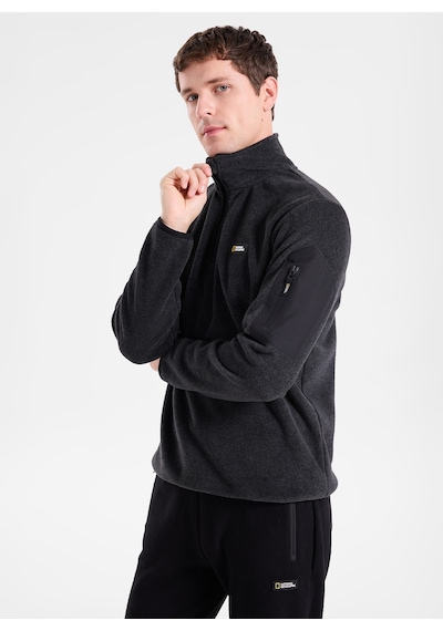 National Geographic N6wm-swt4333 Antrasit Melanj Erkek Dik Yaka Relaxed Polar Sweatshirt