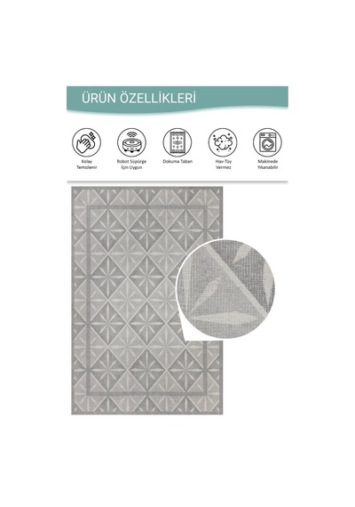 Artloop Nora Gri Geometrik Desenli Dokuma Tabanlı Modern Şönil Halı Al 502
