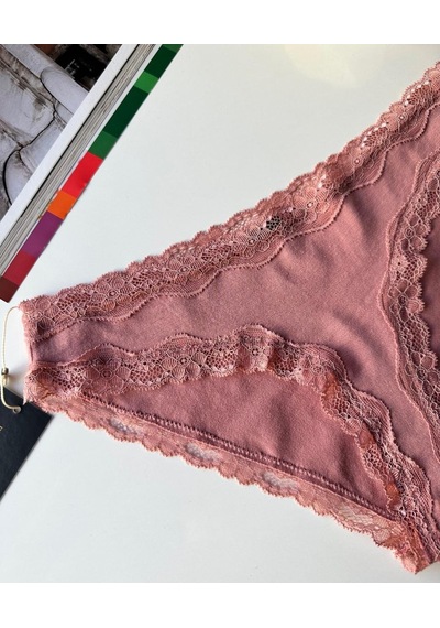 Arlet Kadın Pamuklu Rahat Günlük Kullanım Dantelli Slip/külot Li Gül Kurusu