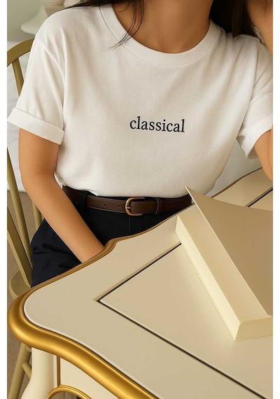Classıcal Baskılı Oversize Unisex Tişört BEYAZ