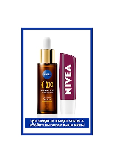 NIVEA Q10   Çift Etkili Cilt Serumu 30 ML + Böğürtlen Işıltılı Dudak Bakım Kremi