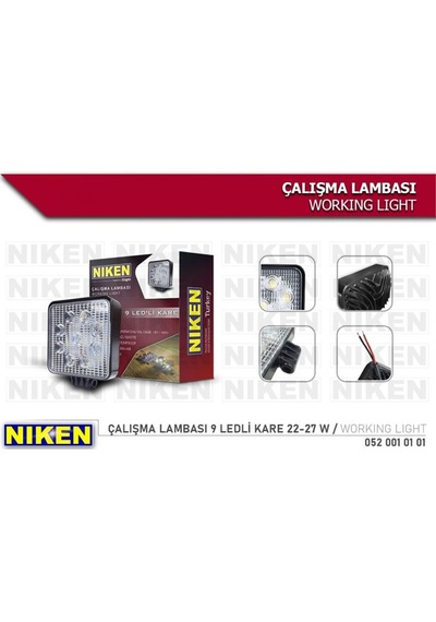 Nıken Calısma Lambası 9 Ledlı Kare 27-22w 12v 24v AOD-NIKEN 052 001 01 01